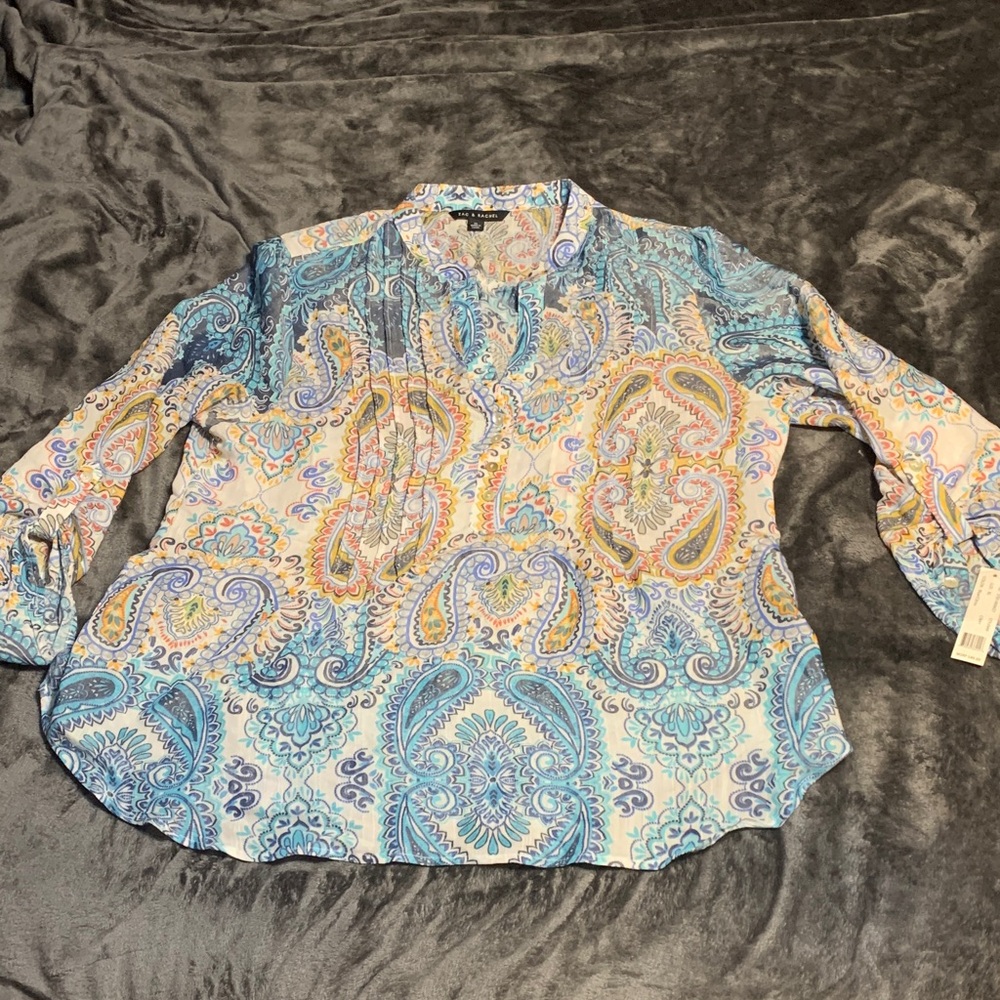 ZAC & RACHEL- NWT! Paisley V-Neck Blouse - Blue, Yellow & Orange. (XL)